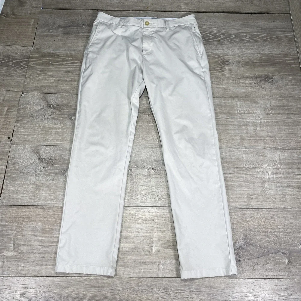 Southern Tide Pants Mens 35x32 Beige Flat Front Lightweight Polyester‎ Fishing